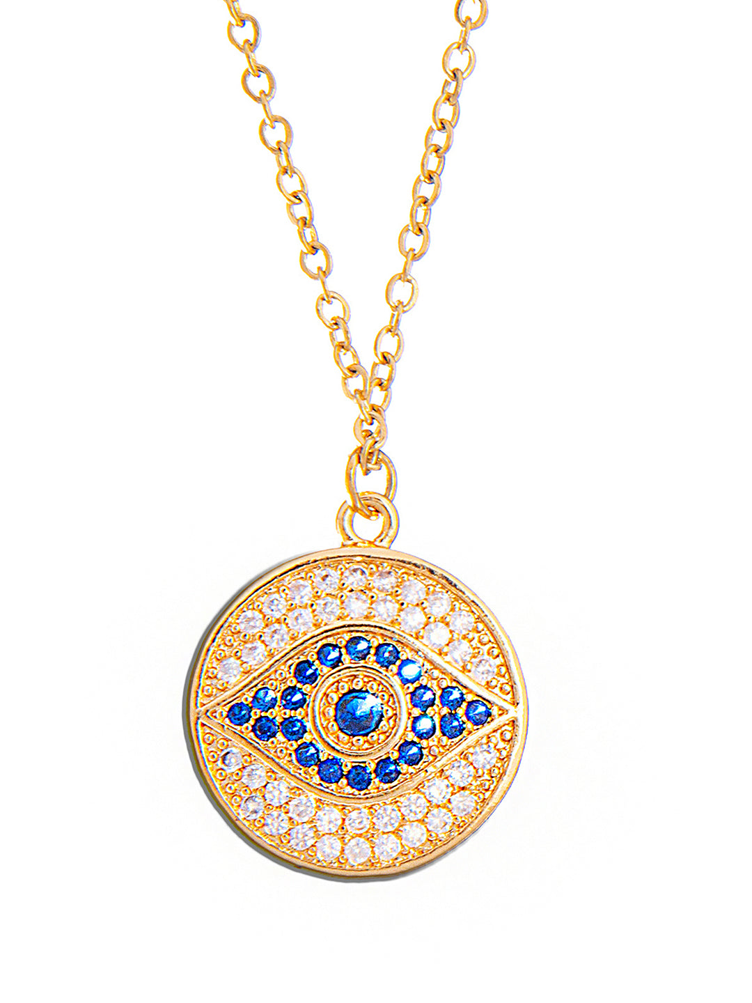 Gold Plated CZ Studded American Diamond Evil Eye Necklace For Girls, Teens & Women (MD_2104) - Shining Jewel