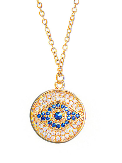 Gold Plated CZ Studded American Diamond Evil Eye Necklace For Girls, Teens & Women (MD_2104) - Shining Jewel