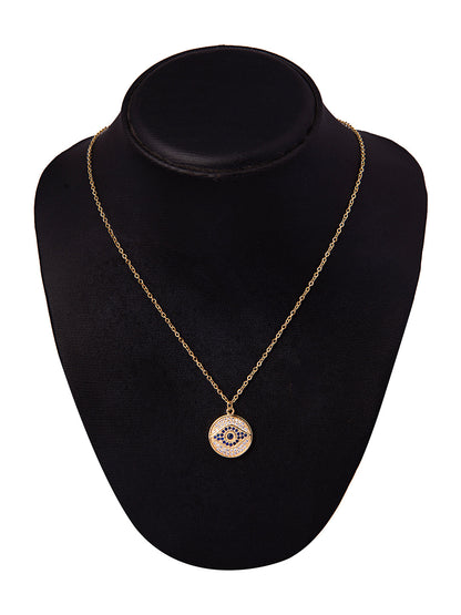 Gold Plated CZ Studded American Diamond Evil Eye Necklace For Girls, Teens & Women (MD_2104)