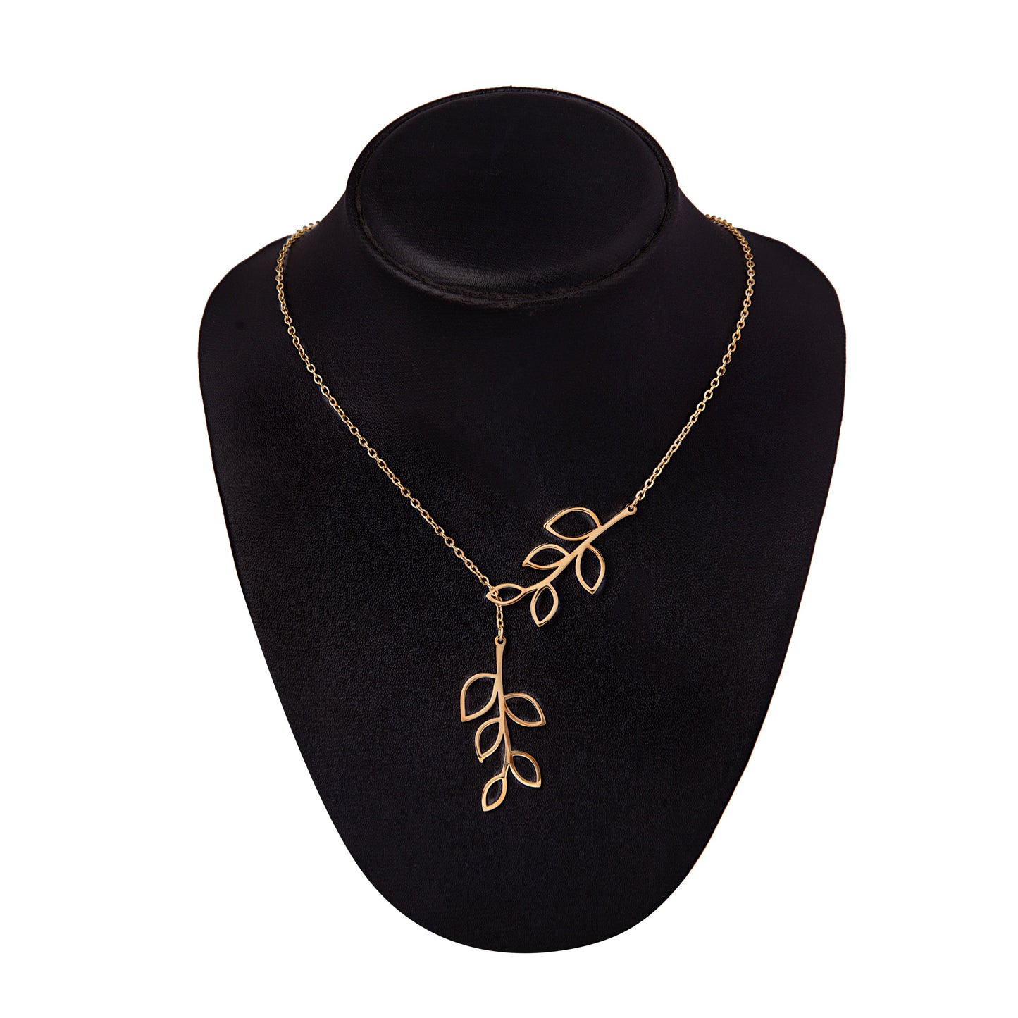 Gold Plated Stylish Designer Adjustable and Delicate Double Leafs Necklace Pendant For Girls, Teens & Women (MD_2117)