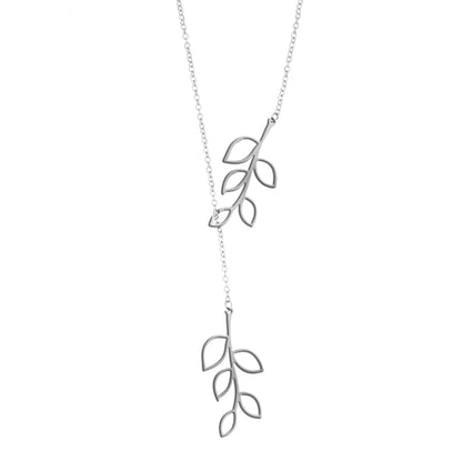 Silver Plated Stylish Designer Adjustable and Delicate Double Leafs Necklace Pendant For Girls, Teens & Women (MD_2118)