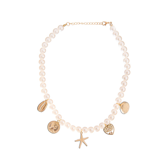 Gold Plated Stylish Designer Adjustable and Delicate Pearl Necklace with Charms For Girls, Teens & Women (MD_2135)