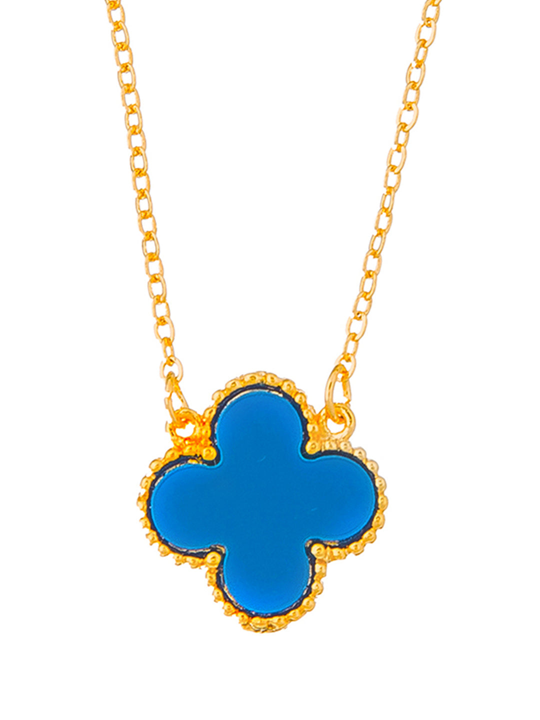 Gold Plated CZ Zircon Designer Flower Clover Pendant For Girls, Teens & Women (MD_2139_BL)