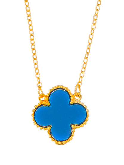 Gold Plated CZ Zircon Designer Flower Clover Pendant For Girls, Teens & Women (MD_2139_BL)