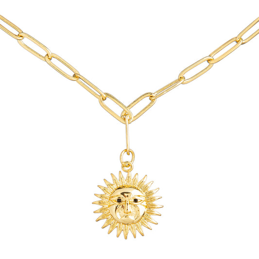 Gold Plated Plated CZ Studded American Diamond Sun Pendant Necklace For Girls, Teens & Women (MD_2147)
