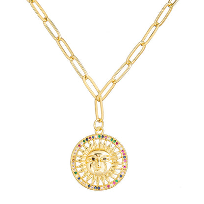 Gold Plated Plated CZ Studded American Diamond Sun Pendant Necklace For Girls, Teens & Women (MD_2148)