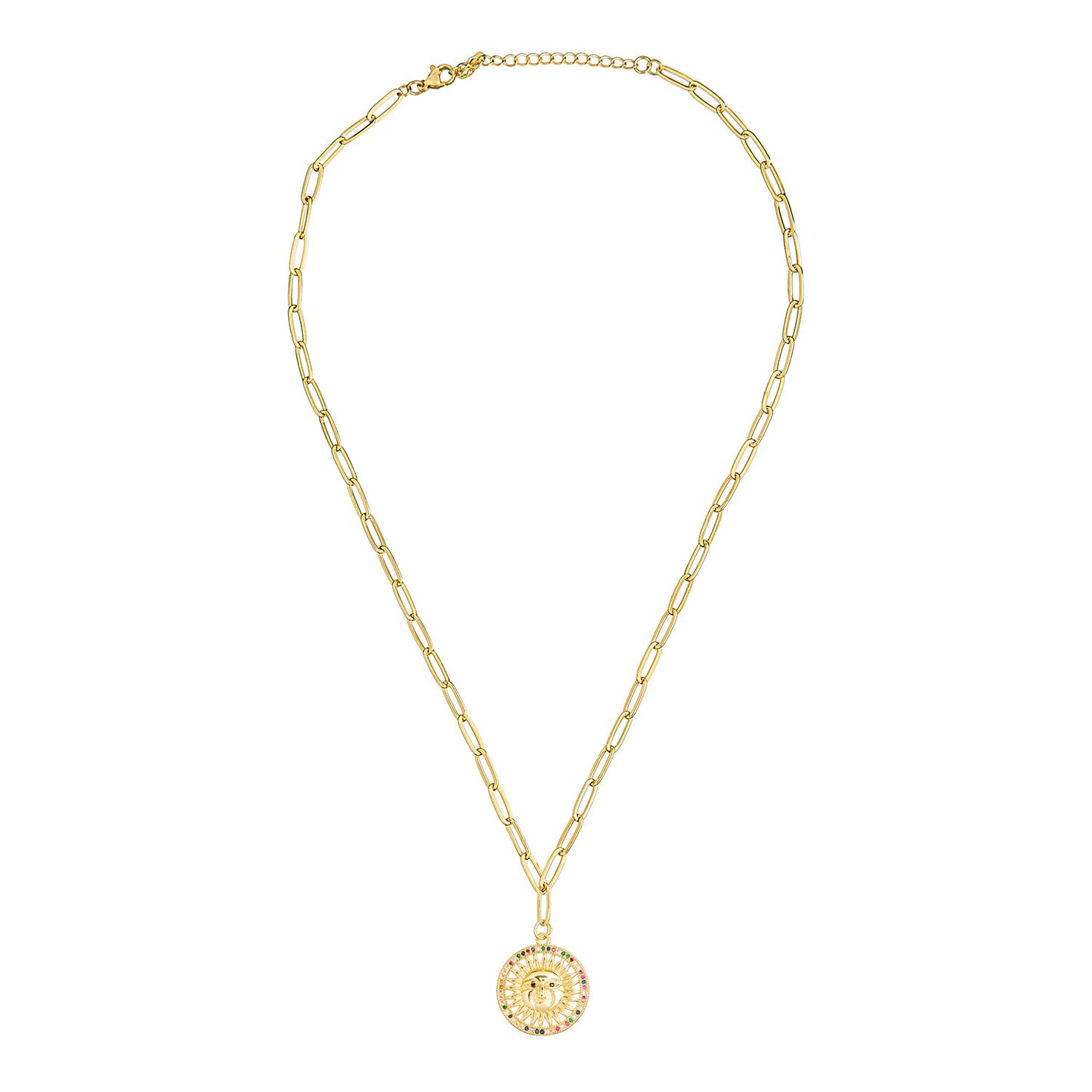 Gold Plated Plated CZ Studded American Diamond Sun Pendant Necklace For Girls, Teens & Women (MD_2148)