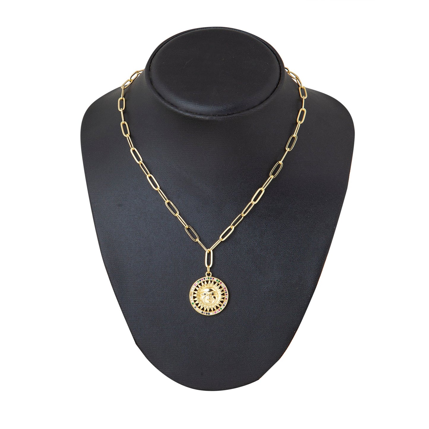 Gold Plated Plated CZ Studded American Diamond Sun Pendant Necklace For Girls, Teens & Women (MD_2148)