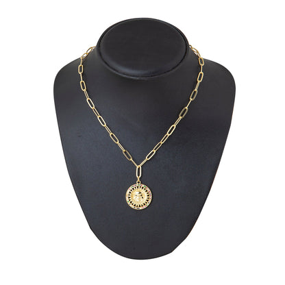 Gold Plated Plated CZ Studded American Diamond Sun Pendant Necklace For Girls, Teens & Women (MD_2148)