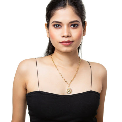 Gold Plated Plated CZ Studded American Diamond Sun Pendant Necklace For Girls, Teens & Women (MD_2148)