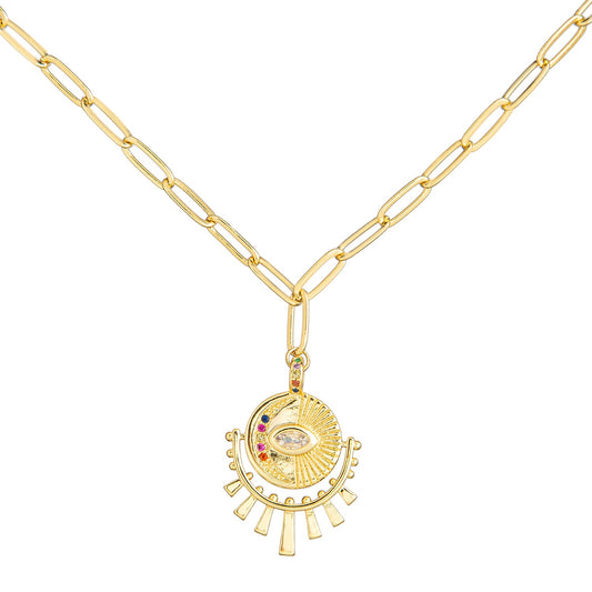 Gold Plated Plated CZ Studded American Diamond Evil Eye Pendant Necklace For Girls, Teens & Women (MD_2149)