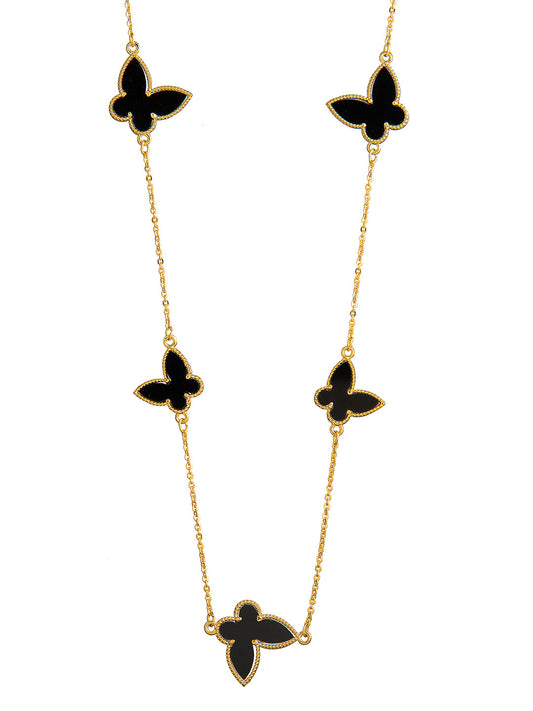 Black Onyx Gold Plated Butterfly Long Chain Necklace For Girls, Teens & Women MD_2152_BK