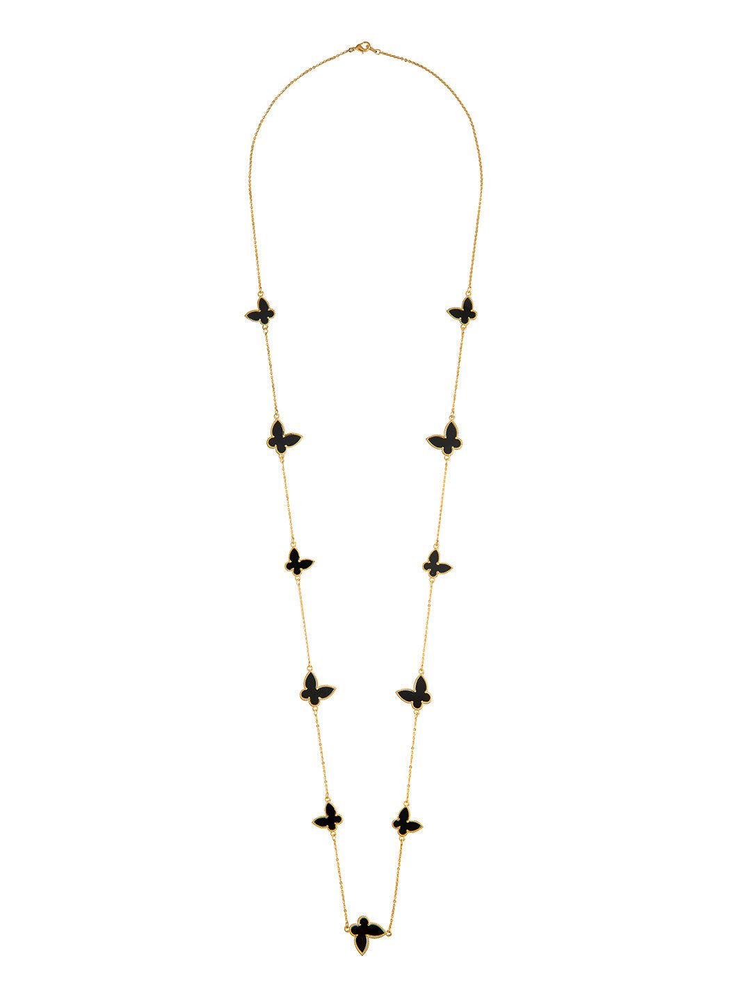Black Onyx Gold Plated Butterfly Long Chain Necklace For Girls, Teens & Women MD_2152_BK