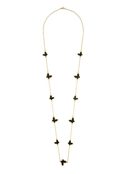 Black Onyx Gold Plated Butterfly Long Chain Necklace For Girls, Teens & Women MD_2152_BK