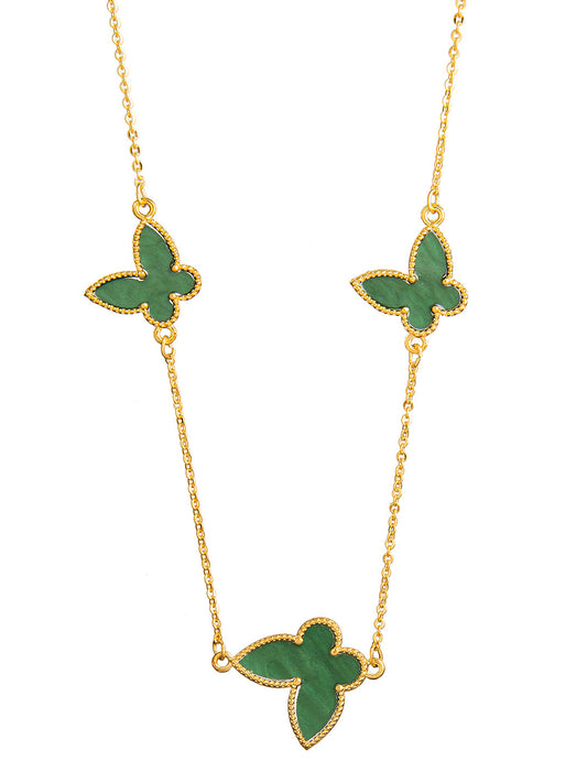 Green Onyx Gold Plated Butterfly Designer Chain  Necklace For Girls, Teens & Women MD_2152_G