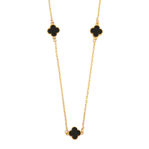 Sterling Silver Black Onyx Clover Necklace with CZ Border – HK Jewels