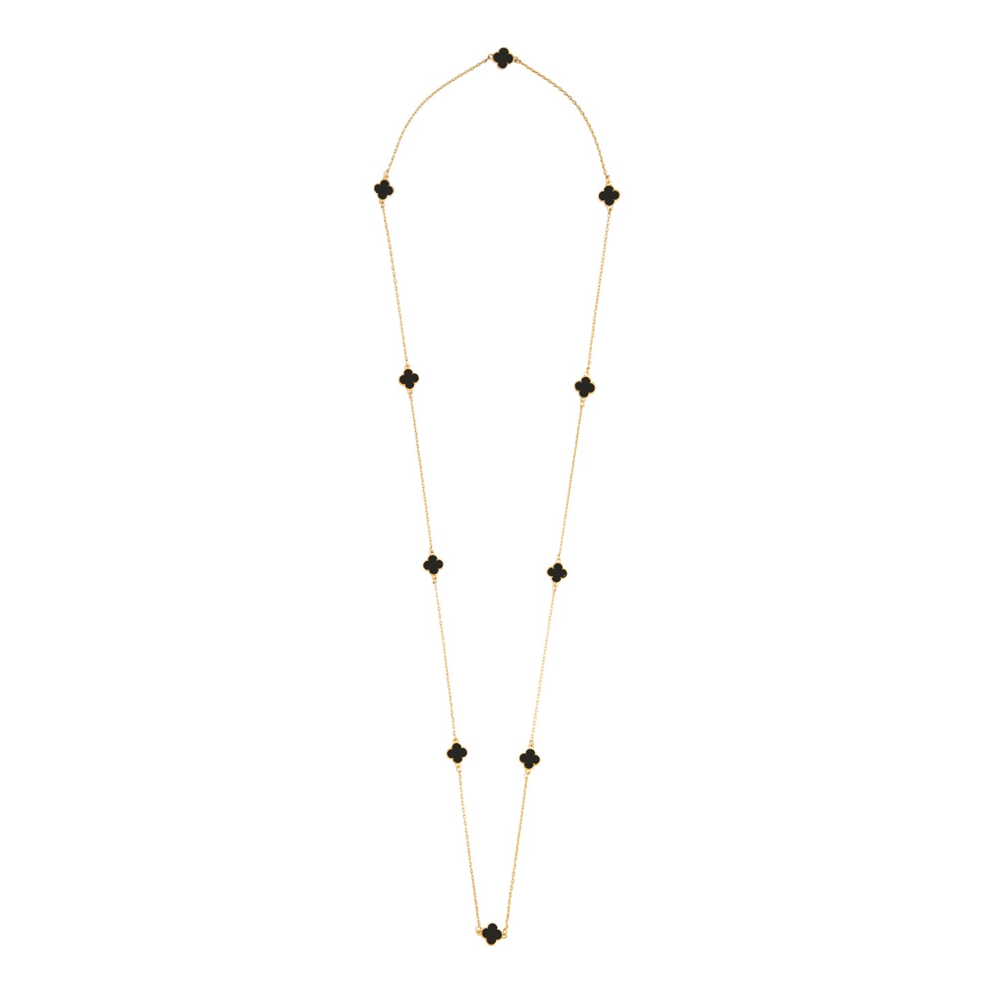 Black Onyx Long Chain Alhambra Clover Necklace  For Girls,Teens & Women MD_2153_BK