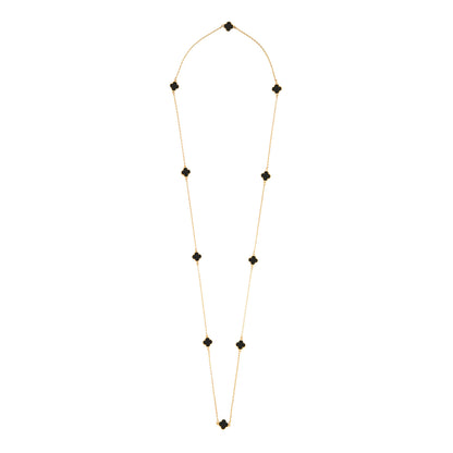 Black Onyx Long Chain Alhambra Clover Necklace  For Girls,Teens & Women MD_2153_BK