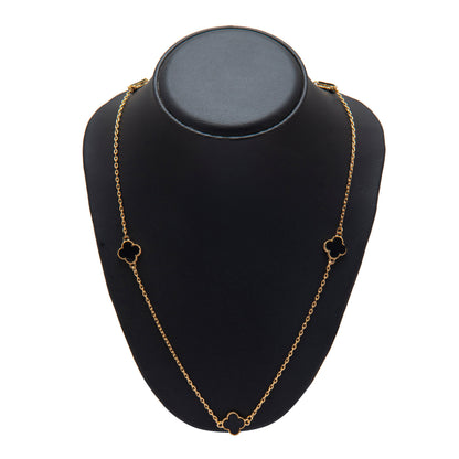 Black Onyx Long Chain Alhambra Clover Necklace  For Girls,Teens & Women MD_2153_BK