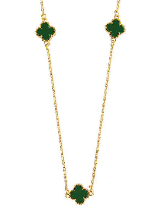 Green Onyx Long Chain Alhambra Clover Necklace  For Girls, Teens & Women MD_2153_G