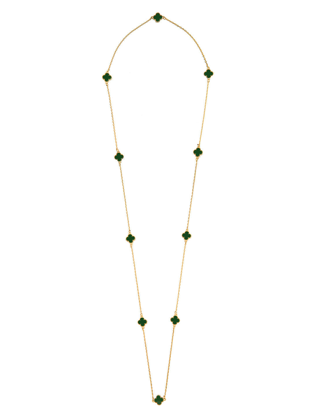 Green Onyx Long Chain Alhambra Clover Necklace  For Girls, Teens & Women MD_2153_G