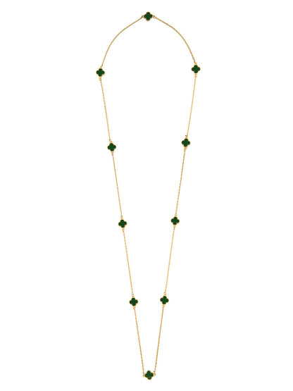 Green Onyx Long Chain Alhambra Clover Necklace  For Girls, Teens & Women MD_2153_G