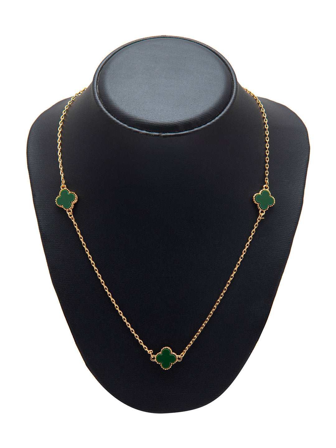 Green Onyx Long Chain Alhambra Clover Necklace  For Girls, Teens & Women MD_2153_G