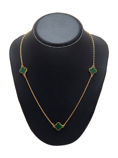 Green Onyx Long Chain Alhambra Clover Necklace  For Girls, Teens & Women MD_2153_G