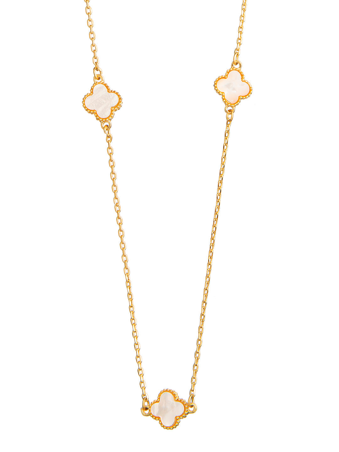 White Onyx Long Chain Alhambra Clover Necklace With  For Girls, Teens & Women MD_2153_W