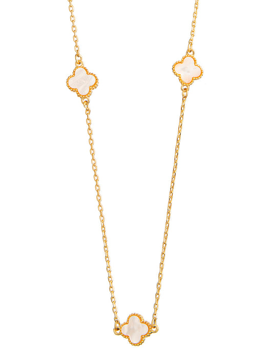 White Onyx Long Chain Alhambra Clover Necklace With  For Girls, Teens & Women MD_2153_W