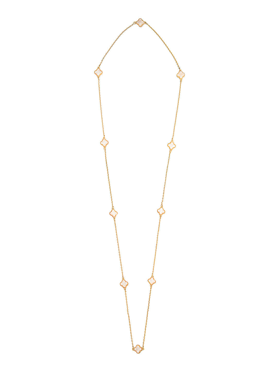 White Onyx Long Chain Alhambra Clover Necklace With  For Girls, Teens & Women MD_2153_W