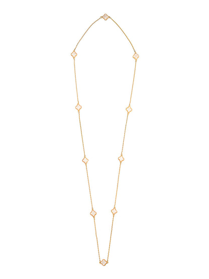 White Onyx Long Chain Alhambra Clover Necklace With  For Girls, Teens & Women MD_2153_W