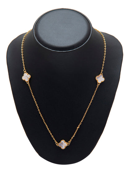 White Onyx Long Chain Alhambra Clover Necklace With  For Girls, Teens & Women MD_2153_W