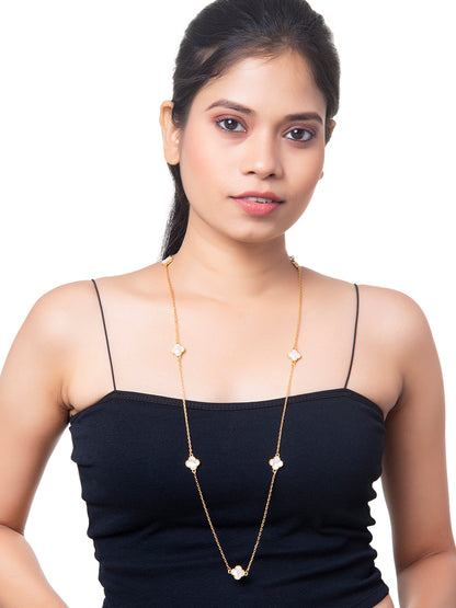 White Onyx Long Chain Alhambra Clover Necklace With  For Girls, Teens & Women MD_2153_W