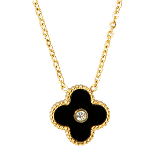 Moon Dust Gold Plated American Diamond Clover Pendant For Girls, Teens & Women (MD_2012_BK)