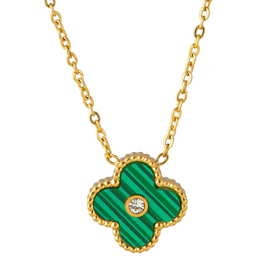 Moon Dust Gold Plated American Diamond Clover Pendant For Girls, Teens & Women (MD_2012_BK)