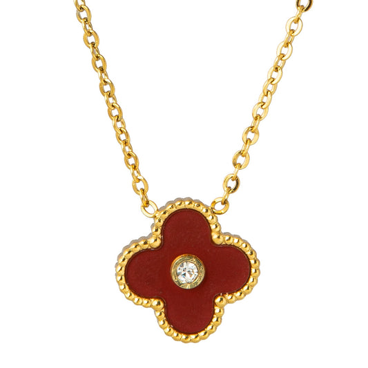 Moon Dust Gold Plated American Diamond Clover Pendant For Girls, Teens & Women (MD_2012_BK)