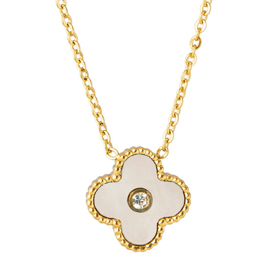 Moon Dust Gold Plated American Diamond Clover Pendant For Girls, Teens & Women (MD_2012_BK)