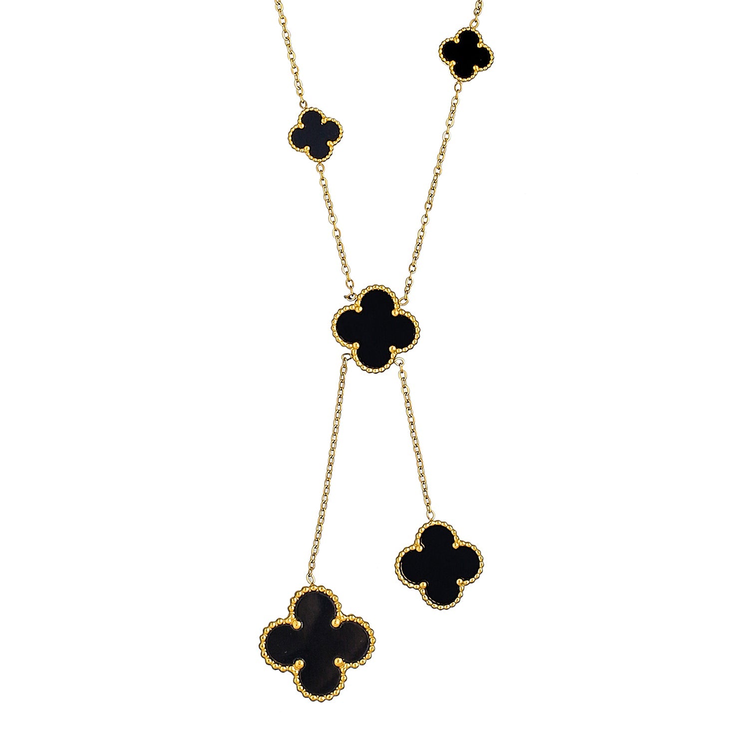 Black Onyx Long Chain Alhambra Clover Necklace For Girls,Teens & Women MD_2153_BK | Shining Jewel