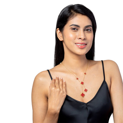 Moon Dust Gold Plated American Diamond Clover Pendant For Girls, Teens & Women (MD_2155_R)