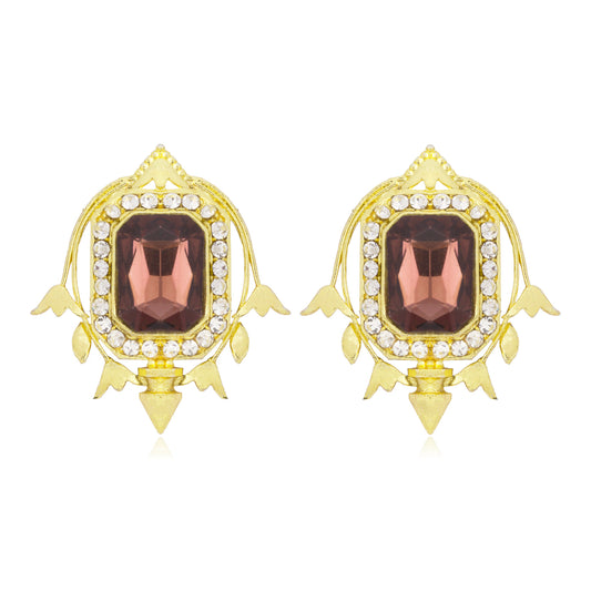 Gold Plated Fashionable Statement Button Stud Earrings (MD_26)