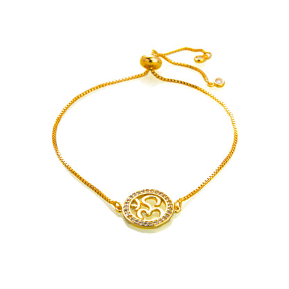 22K Gold Plated American Diamond Om Charm Strand Bracelet For Girls, Teens & Women (MD_3011)