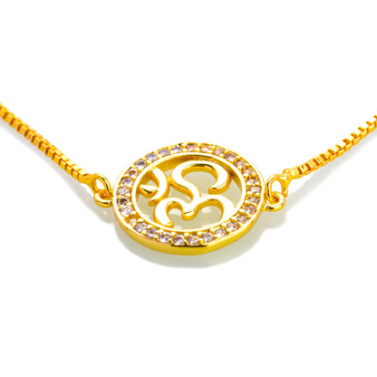 22K Gold Plated American Diamond Om Charm Strand Bracelet For Girls, Teens & Women (MD_3011)