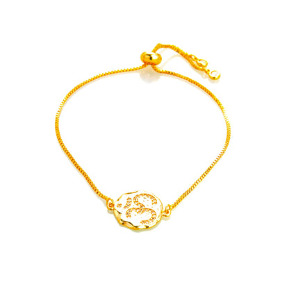 22K Gold Plated American Diamond Om Charm Strand Bracelet For Girls, Teens & Women (MD_3013)