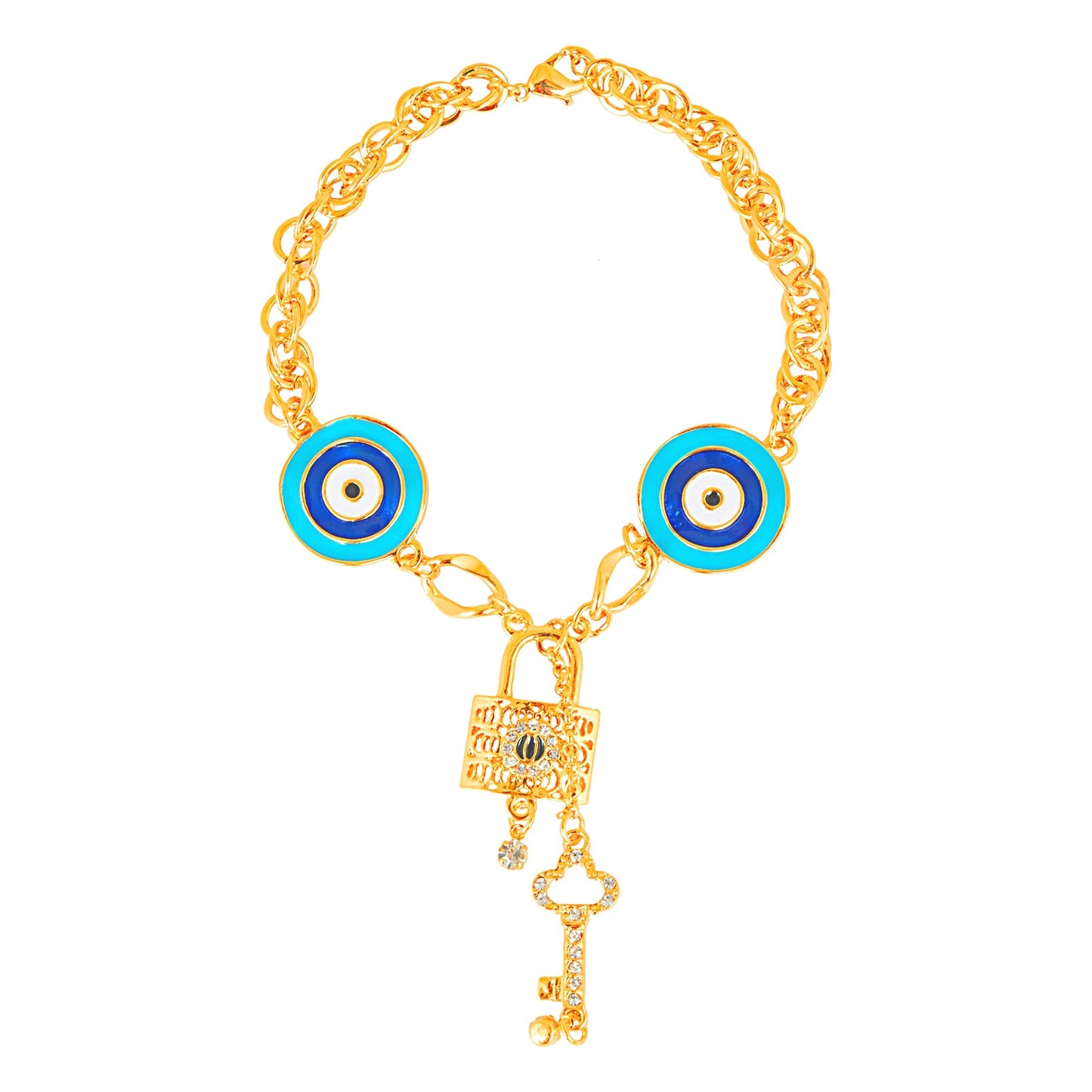 22K Gold Plated American Diamond Evil Eye Charm Bracelet For Girls, Teens & Women (MD_3051)