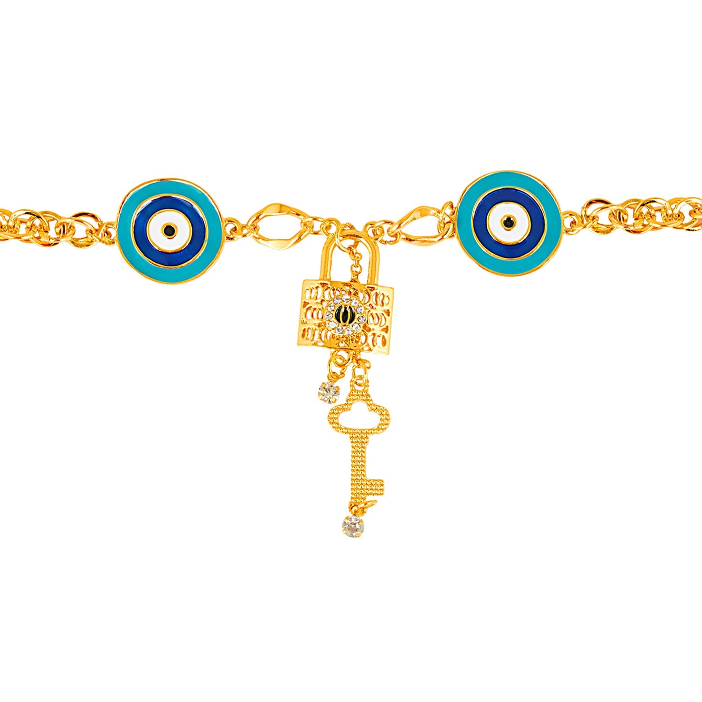 22K Gold Plated American Diamond Evil Eye Charm Bracelet For Girls, Teens & Women (MD_3051)