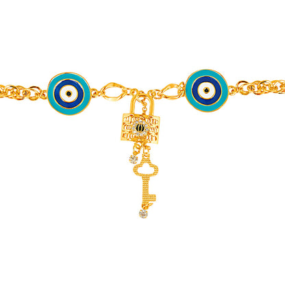 22K Gold Plated American Diamond Evil Eye Charm Bracelet For Girls, Teens & Women (MD_3051)