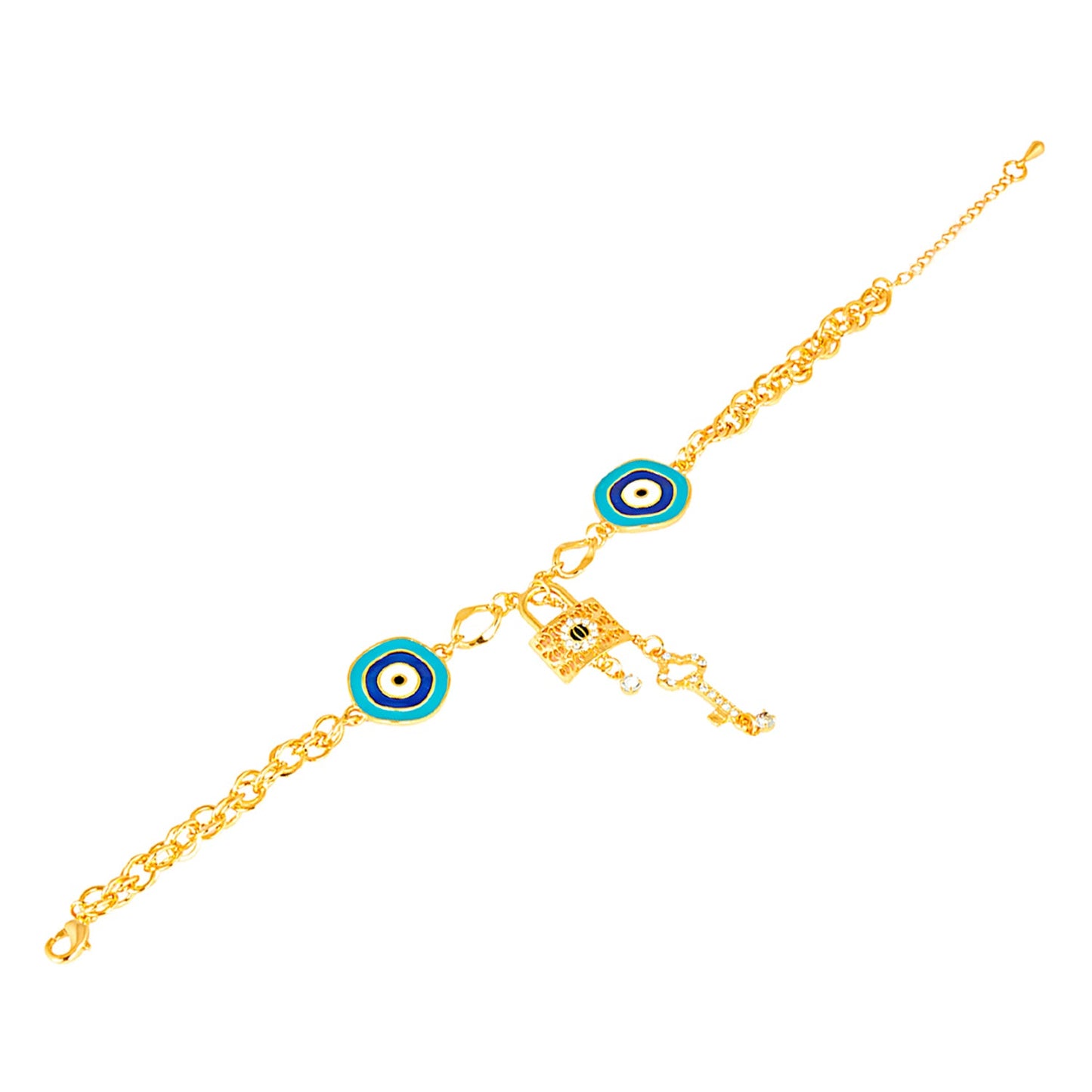 22K Gold Plated American Diamond Evil Eye Charm Bracelet For Girls, Teens & Women (MD_3051)