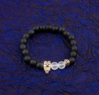 Lava Stone Natural Beads Bracelet For Men/Women/Boys/Girls with Owl Charm (MD_3111)