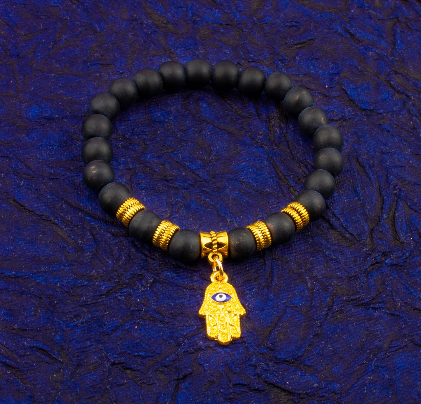 Lava Stone Natural Beads Bracelet For Men/Women/Boys/Girls with Evil Eye and Hamsa Charm (MD_3117)